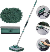 AgiiMan Cepillo de lavado de autos con mango largo - 3 en 1 Fregona de limpieza de autos, Juego de guantes de microfibra de chenilla, Longitud ajustable 24in-43in Kit de limpieza de vehículos con raspador de vidrio, Verde