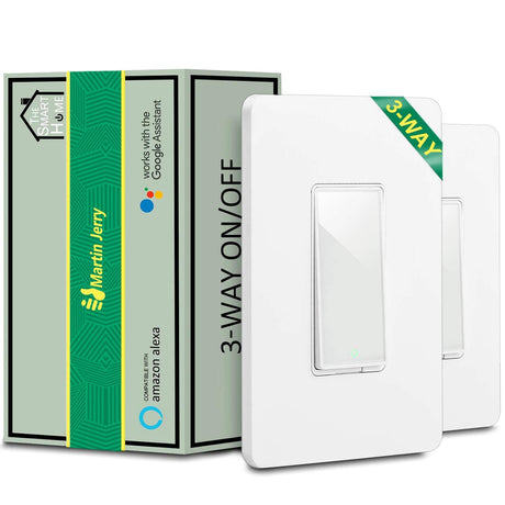 Interruptor inteligente de 3 vías de Martin Jerry, paquete de 2, compatible con Alexa, dispositivos domésticos inteligentes que funcionan con Google Home, Wi-Fi de 2,4 G, sin concentrador, funciona con el interruptor de luz existente de 3 vías y 4 vías - DIGVICE MX