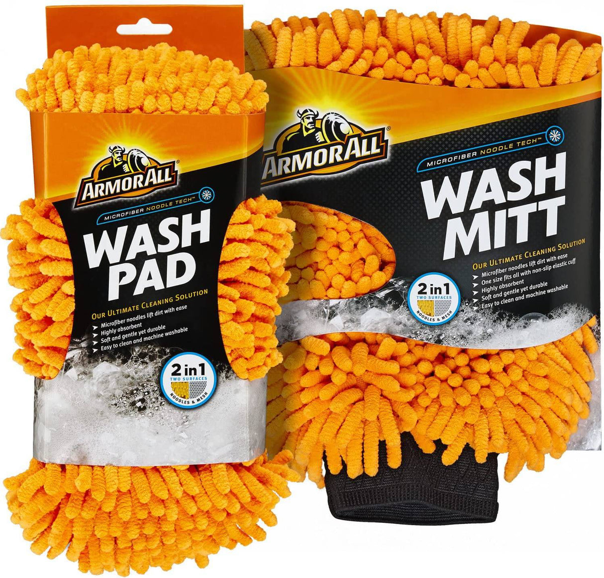 Armor All - Juego de manoplas y almohadillas de microfibra para lavado de autos, lavable a máquina, limpiador altamente absorbente para suciedad e insectos
