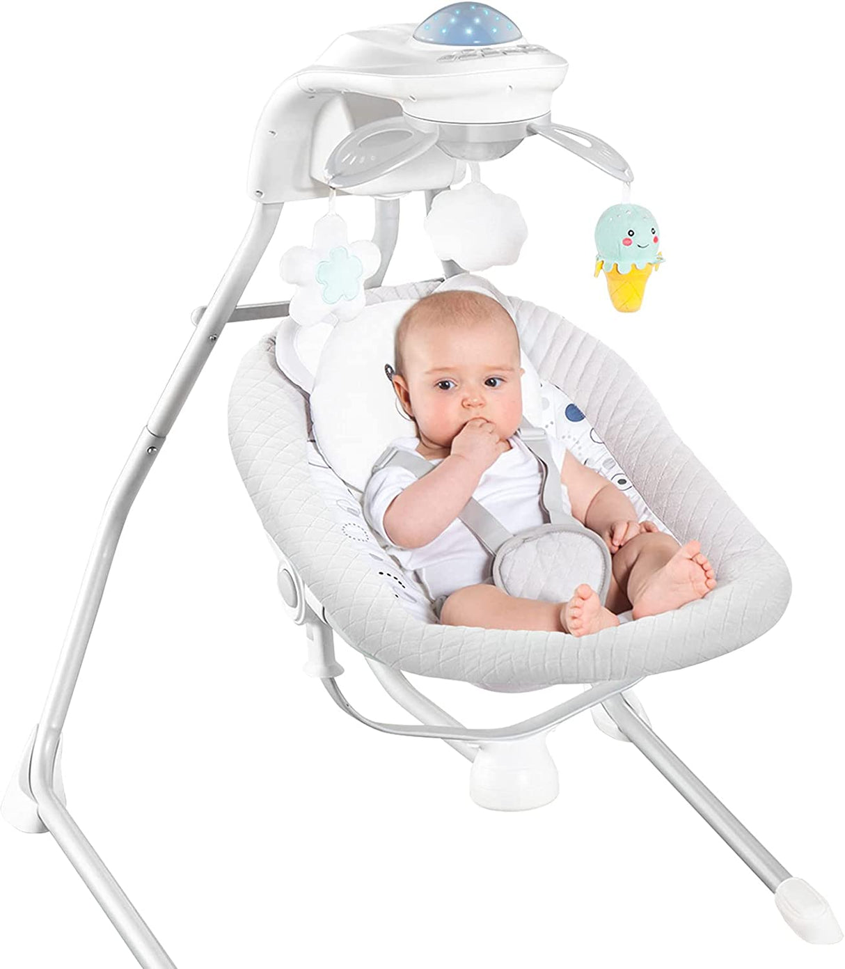 RONBEI Columpio para bebés para bebés, columpio de cuna, eléctrico para bebés con 4 velocidades de columpio/vibración y música (gris claro) - DIGVICE MX