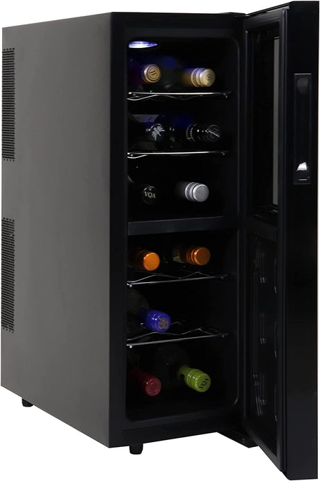 Koolatron Urban Series Enfriador de vino de doble zona para 12 botellas, negro, refrigerador de vino termoeléctrico, bodega de vino independiente, rojo, blanco, almacenamiento de vino espumoso - DIGVICE MX