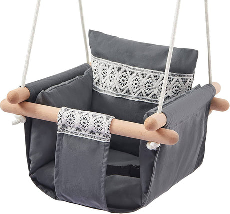 SUNDAYZE - Asiento columpio seguro para bebé con cinturón de seguridad - Silla columpio de lona y madera para bebé con cojín decorativo de encaje - DIGVICE MX