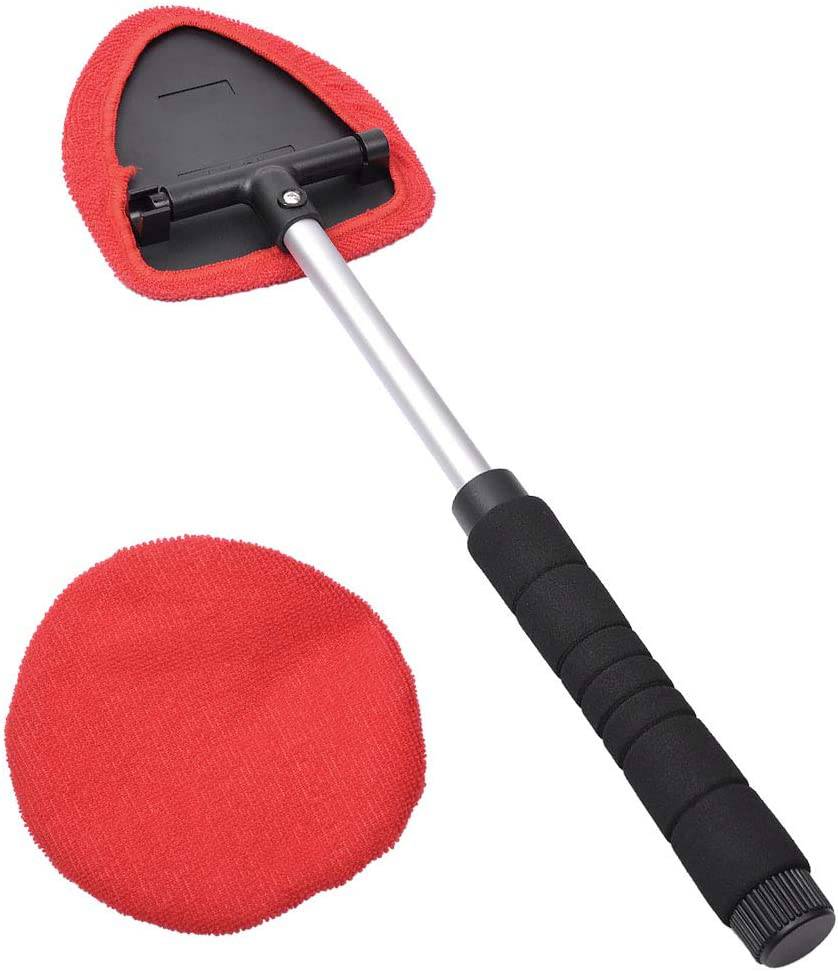 AutoEC Herramienta de limpieza de parabrisas de ventana, varita limpiadora de parabrisas de coche con mango extensible, limpiador de cristal exterior interior automático para uso en el hogar, oficina, capó de microfibra lavable y reutilizable (2 unidades)