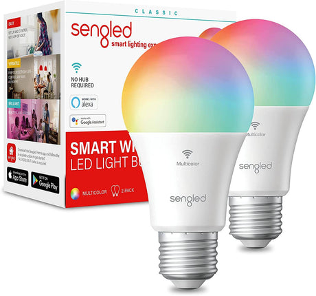 Sengled Bombilla inteligente, bombillas WiFi, bombilla que cambia de color, bombillas inteligentes que funcionan con Alexa y Google Assistant, bombilla A19 RGB Alexa, no requiere concentrador, equivalente a 60 W 800 lm CRI>90, paquete de 2 - DIGVICE MX