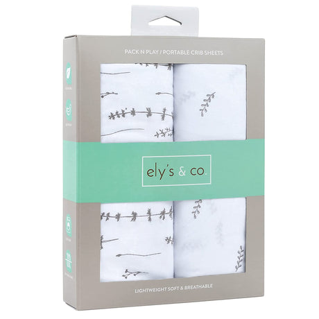 Ely's & Co - Juego de sábanas Pack n Play, 100 % algodón de punto, color gris bosque floral y hojas - DIGVICE MX