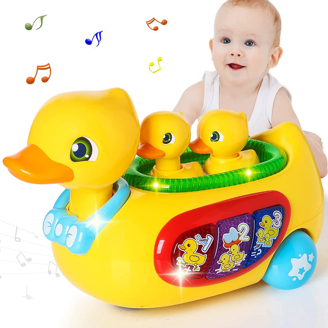Juguetes musicales para bebés 6/9/12 meses +, juguete musical de pato bebé,  juguete interactivo de aprendizaje para bebés, juguete de actividad para  gatear con música y luces para bebés, 6-3 Rojo Verde