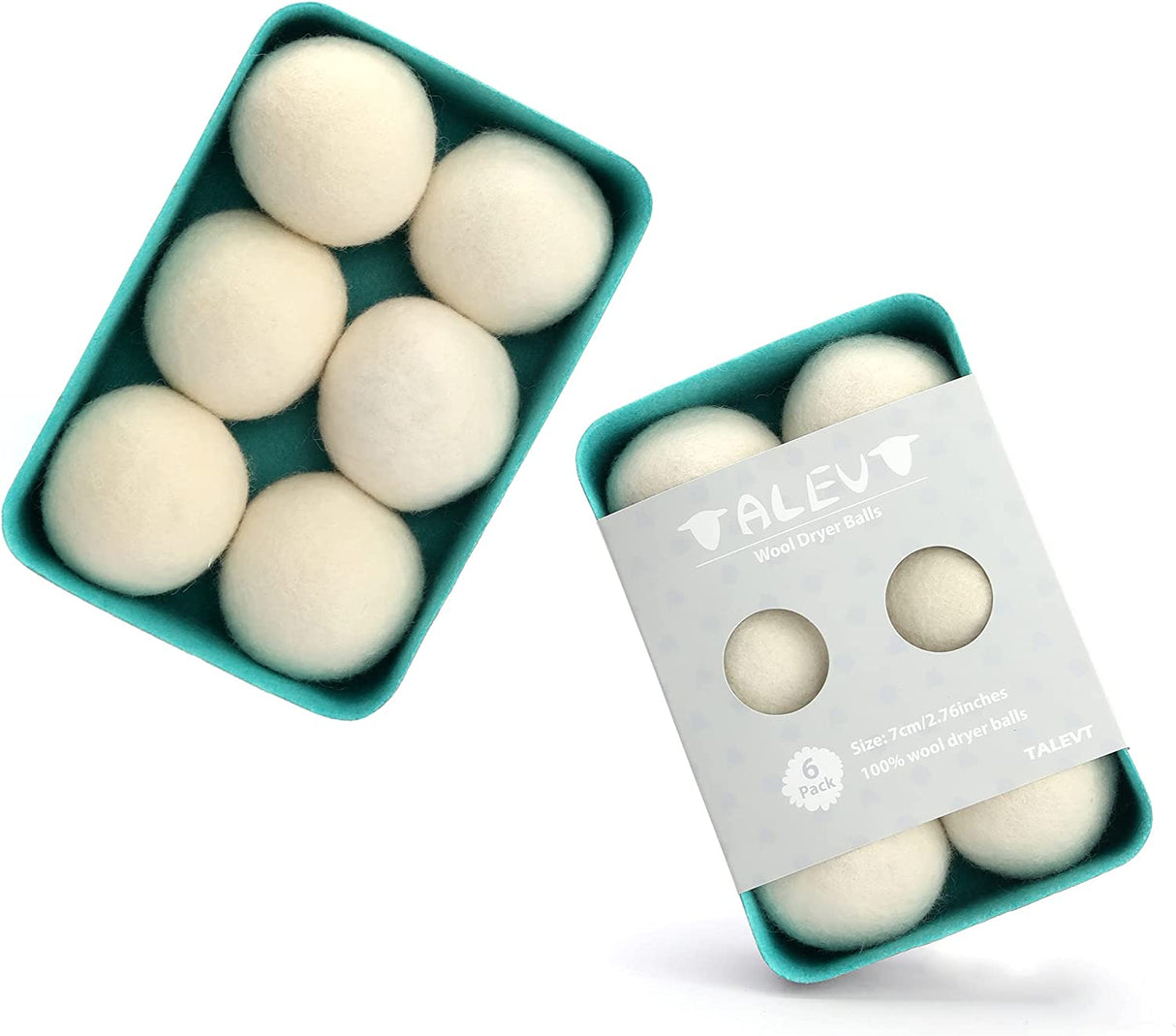 TALEVT - Bolas para secadora de lana orgánica 100 % natural, paquete de 6, bolas para secadora reutilizables, para acelerar el secado, sin químicos, reduce las arrugas y la adherencia estática, caja de almacenamiento de fieltro, suaviza el paño... - DIGVICE MX