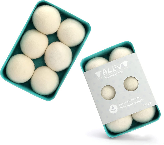 TALEVT - Bolas para secadora de lana orgánica 100 % natural, paquete de 6, bolas para secadora reutilizables, para acelerar el secado, sin químicos, reduce las arrugas y la adherencia estática, caja de almacenamiento de fieltro, suaviza el paño... - DIGVICE MX