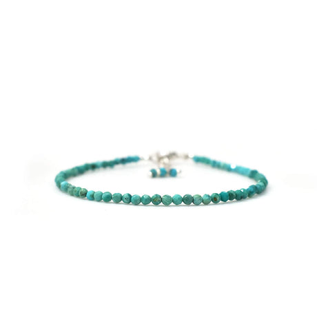 Gempires Pulsera de cuentas de turquesa natural, joyería hecha a mano, cuentas microfacetadas de 2,4-2,5 mm, cadena ajustable chapada en plata de 7 + 1 pulgada (turquesa) - DIGVICE MX