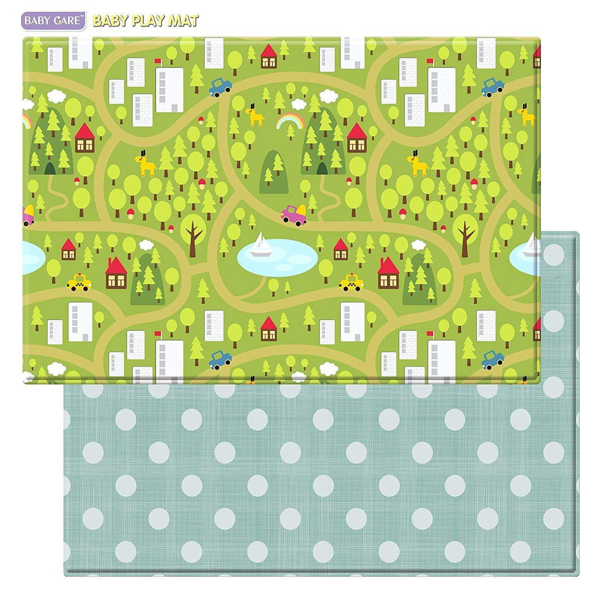 Baby Care Play Mat - Playful Collection - Play Mat para bebés - Alfombra no tóxica para bebés - Tapete acolchado para bebés Tapete impermeable - Tapete reversible (Grande, Country Town - Azul) - DIGVICE MX