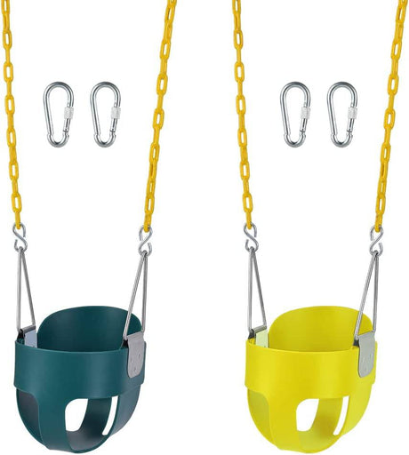 Lovely Snail - Asiento columpio para niños pequeños con respaldo alto y cadenas recubiertas de plástico de 66 pulgadas (amarillo y verde) - DIGVICE MX