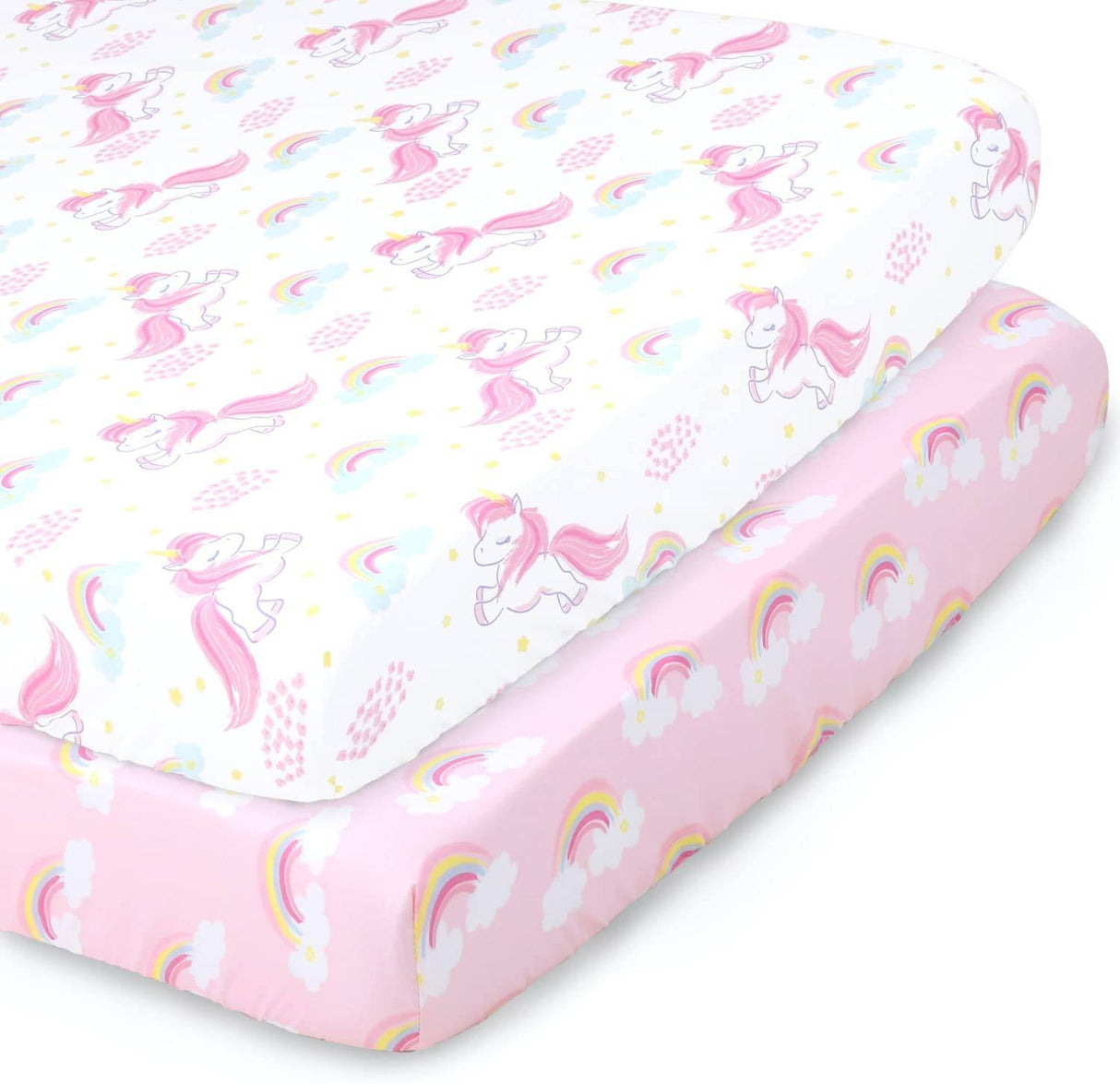 The Peanutshell Fitted Pack n Play, Playard, Mini sábanas para cuna para niñas | Juego de 2 paquetes | Unicornio rosa y arco iris - DIGVICE MX