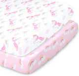 The Peanutshell Fitted Pack n Play, Playard, Mini sábanas para cuna para niñas | Juego de 2 paquetes | Unicornio rosa y arco iris - DIGVICE MX