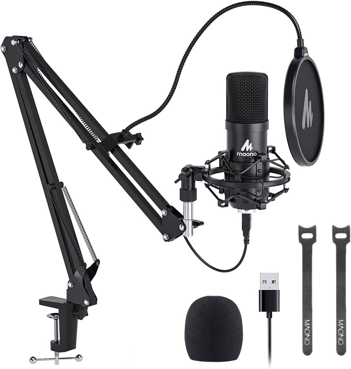 MAONO Micrófono USB, 192KHZ/24Bit Plug & Play PC Computadora Podcast Condensador Cardioide Kit de micrófono de metal con chipset de sonido profesional para grabación, juegos, canto, YouTube (AU-A04)