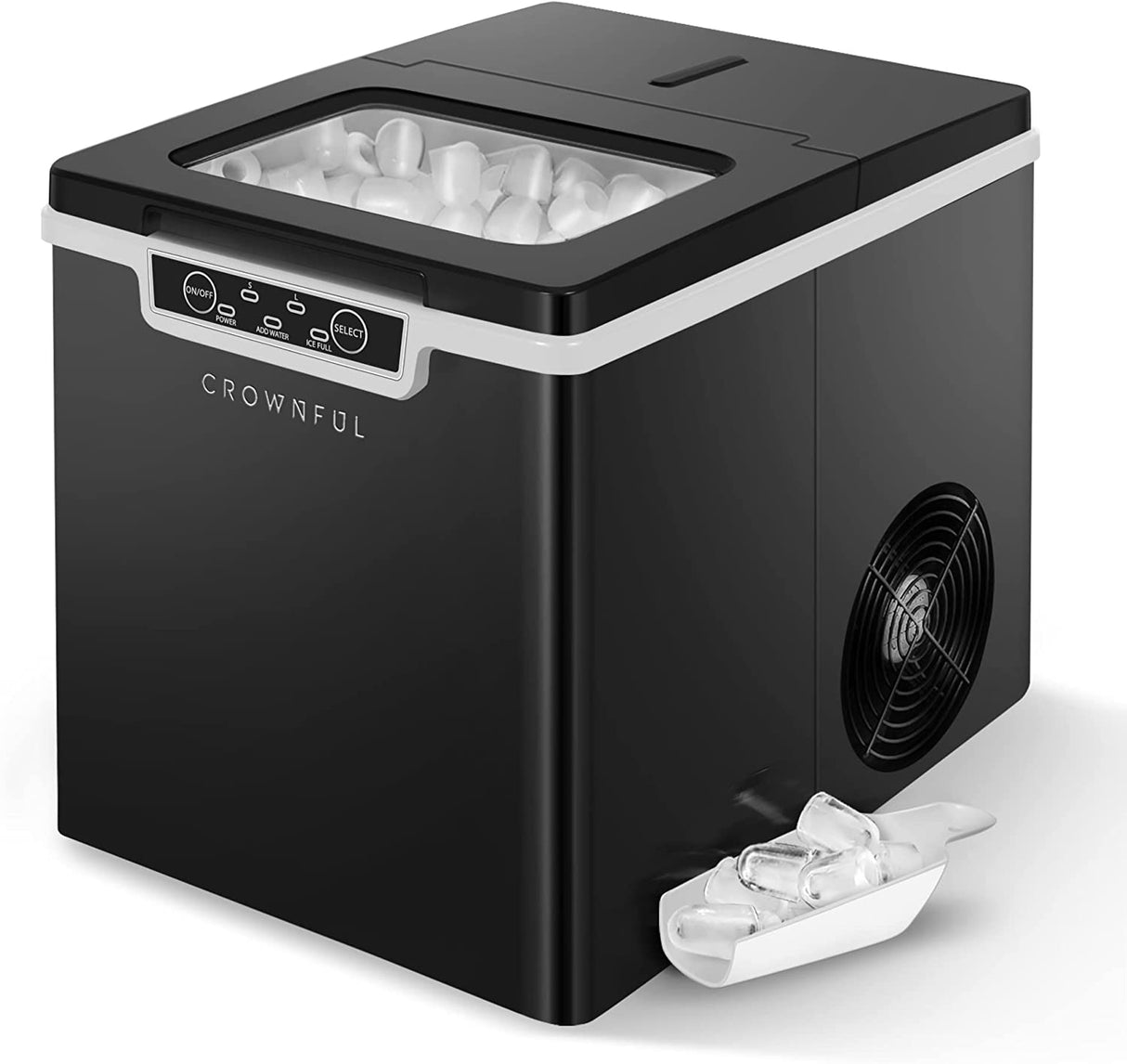 CROWNFUL - Máquina para hacer hielo , 9 cubitos de hielo listos en 8 minutos, cubitos de hielo de 26 libras en 24 horas, máquina eléctrica para hacer hielo con cuchara y cesta - DIGVICE MX