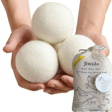 Jiwido Bolas de secadora de lana, suavizante de tela orgánico natural reutilizable, libre de químicos, seguro para bebés, antiestático, reduce las arrugas y ahorra tiempo de secado. Paquete de 6 [X-Grande] - DIGVICE MX