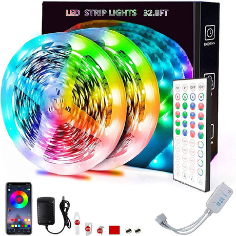 ATDOALL Tira de luces LED para dormitorio, tiras de luces LED que cambian de color RGB de 32.8 pies, sincronización de música Bluetooth y tiras de luces LED con control remoto - DIGVICE MX