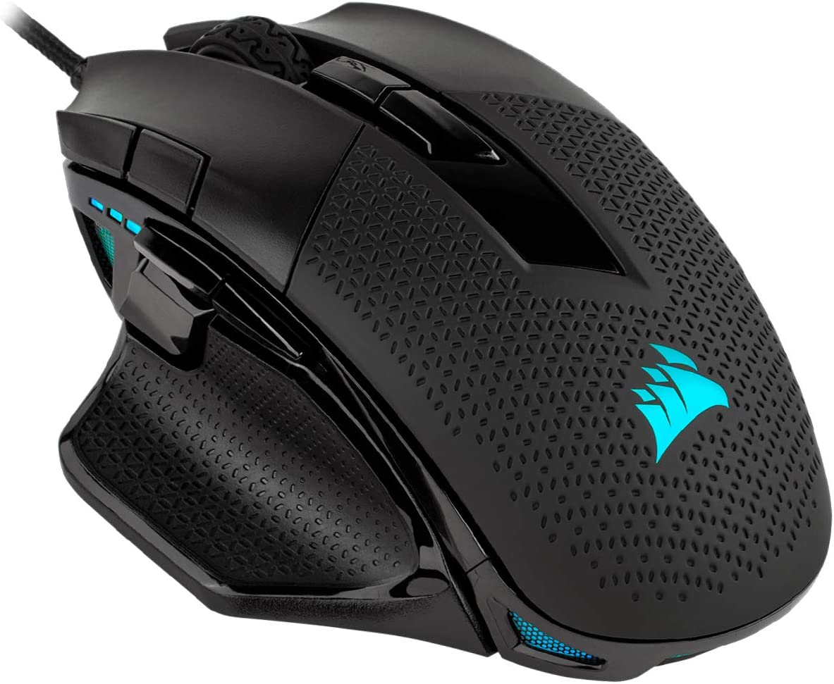 Corsair Nightsword RGB - Ratón óptico ergonómico para juegos FPS/MOBA ajustable con rendimiento cómodo con LED RGB retroiluminado, 18000 DPI, negro