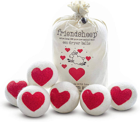 Friendsheep - Bolas de lana para secadora, corazón rojo, 6 unidades, XL, orgánicas, premium, reutilizables, libres de crueldad, hechas a mano, comercio justo, sin pelusa, suavizante de telas, One Love - DIGVICE MX