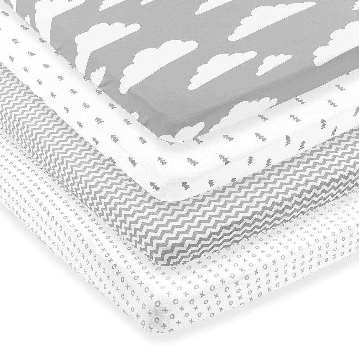BAEBAE GOODS - Premium Pack and Play Sheets Paquete de 4 - Sábanas de colchón 100% súper suave de punto jersey de algodón - Sábana bajera portátil para cuna para niño y niña (24 x 38 x 5) - DIGVICE MX