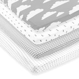 BAEBAE GOODS - Premium Pack and Play Sheets Paquete de 4 - Sábanas de colchón 100% súper suave de punto jersey de algodón - Sábana bajera portátil para cuna para niño y niña (24 x 38 x 5) - DIGVICE MX
