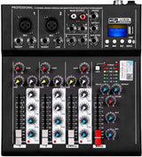 Depusheng HT4 Consola de DJ digital portátil profesional compatible con Bluetooth con mezclador de 4 canales USB Placas de mezcla de interfaz de audio para grabación de estudio, negro