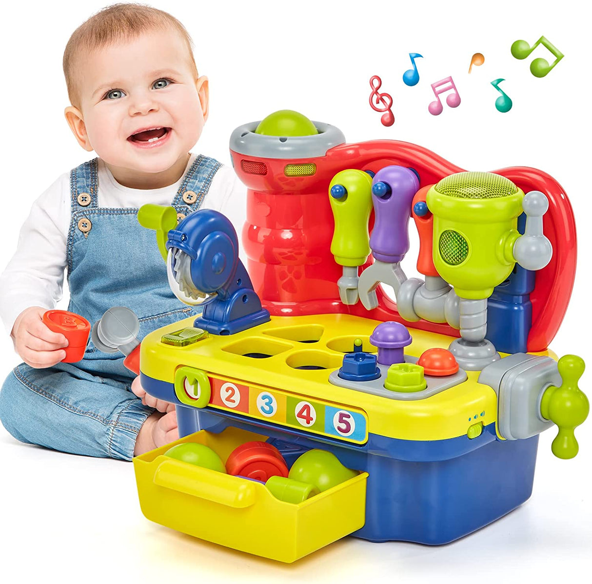 Hahaland Juguetes para niños de 1 año de edad, regalo para niña, banco de trabajo multifuncional con luz musical - 907