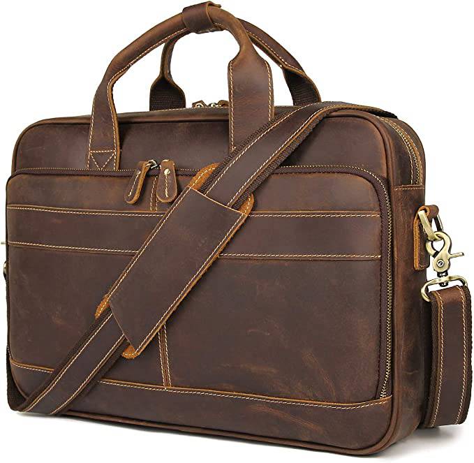 Augus  - Bolso de mensajero de cuero para hombres Mochila de viaje vintage Maletín para computadora portátil de 17 pulgadas Bolsos de hombro