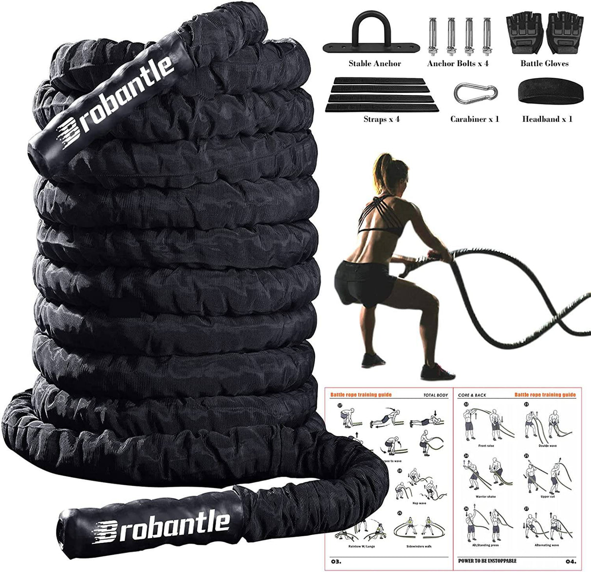 Brobantle - Cuerdas de batalla Cuerda de saltar Cuerda de batalla para entrenamiento de ejercicio