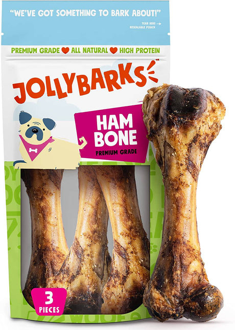JollyBarks Hueso de jamón para perros – de perro grande de 8 pulgadas, de cerdo premium para perros, masticables para perros de larga duración – para perros medianos, saludables sin OMG para perros pequeños (paquete de 3) - DIGVICE MX