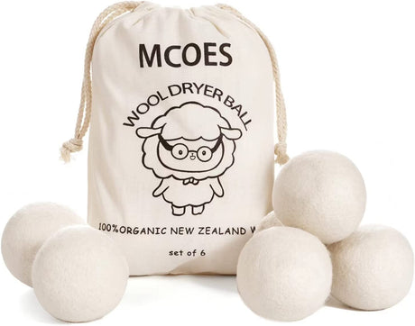 MCOES Bolas de secadora de lana - paquete de 6 - Suavizante de tela natural XL Premium y lana de Nueva Zelanda 100% orgánica premium - Seguro para bebés - Antiestático - Ahorre energía y tiempo - Bolas secadoras reutilizables (6) - DIGVICE MX
