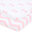 Cuddly Cubs - Juego de sábanas ajustables – para Graco Pack n Play Playard – Paquete de 2 – Juego de sábanas para colchón de cuna de algodón de jersey suave y cómodo para bebé niña – Lazos rosas, Chevron - DIGVICE MX