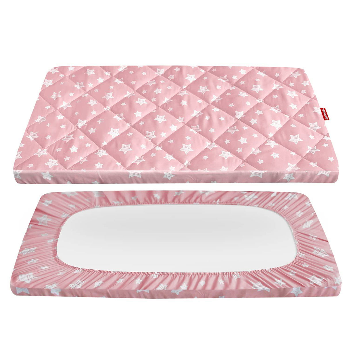 MOONSEA - Funda para colchón Pack and Play, sábanas acolchadas ajustables para niña, sábanas suaves y transpirables para parque de juegos de 39 x 27 x 5 pulgadas, se adapta a Graco Play Yards y colchón plegable (estrella rosa) - DIGVICE MX