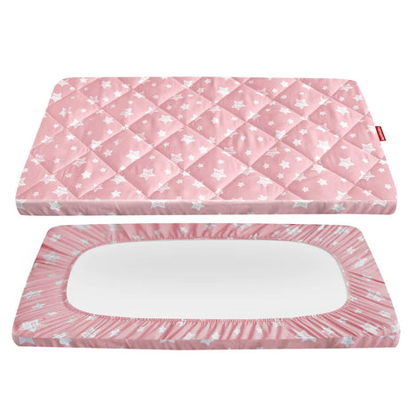 MOONSEA - Funda para colchón Pack and Play, sábanas acolchadas ajustables para niña, sábanas suaves y transpirables para parque de juegos de 39 x 27 x 5 pulgadas, se adapta a Graco Play Yards y colchón plegable (estrella rosa) - DIGVICE MX