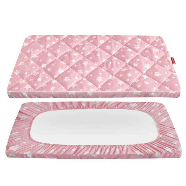 MOONSEA - Funda para colchón Pack and Play, sábanas acolchadas ajustables para niña, sábanas suaves y transpirables para parque de juegos de 39 x 27 x 5 pulgadas, se adapta a Graco Play Yards y colchón plegable (estrella rosa) - DIGVICE MX