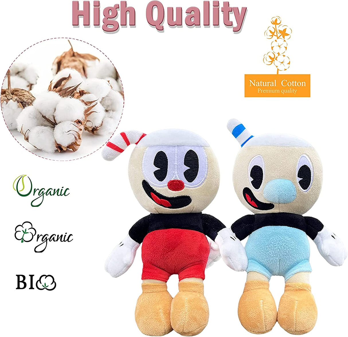 Cuphead Plush Mugman Game Doll Toys 9.8 Rojo + Azul