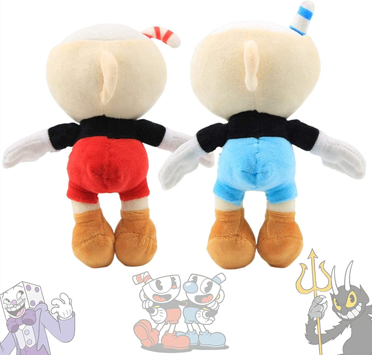 Cuphead Plush Mugman Game Doll Toys 9.8 Rojo + Azul