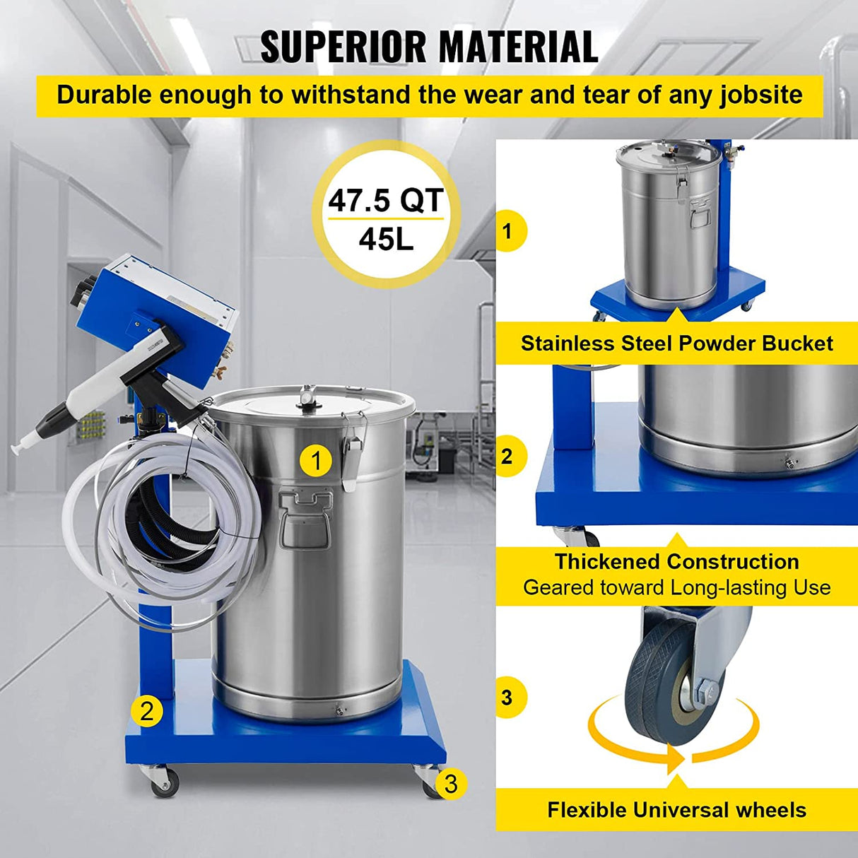 Máquina de recubrimiento en polvo electrostático Mophorn 50W 45L con pistola de pulverización