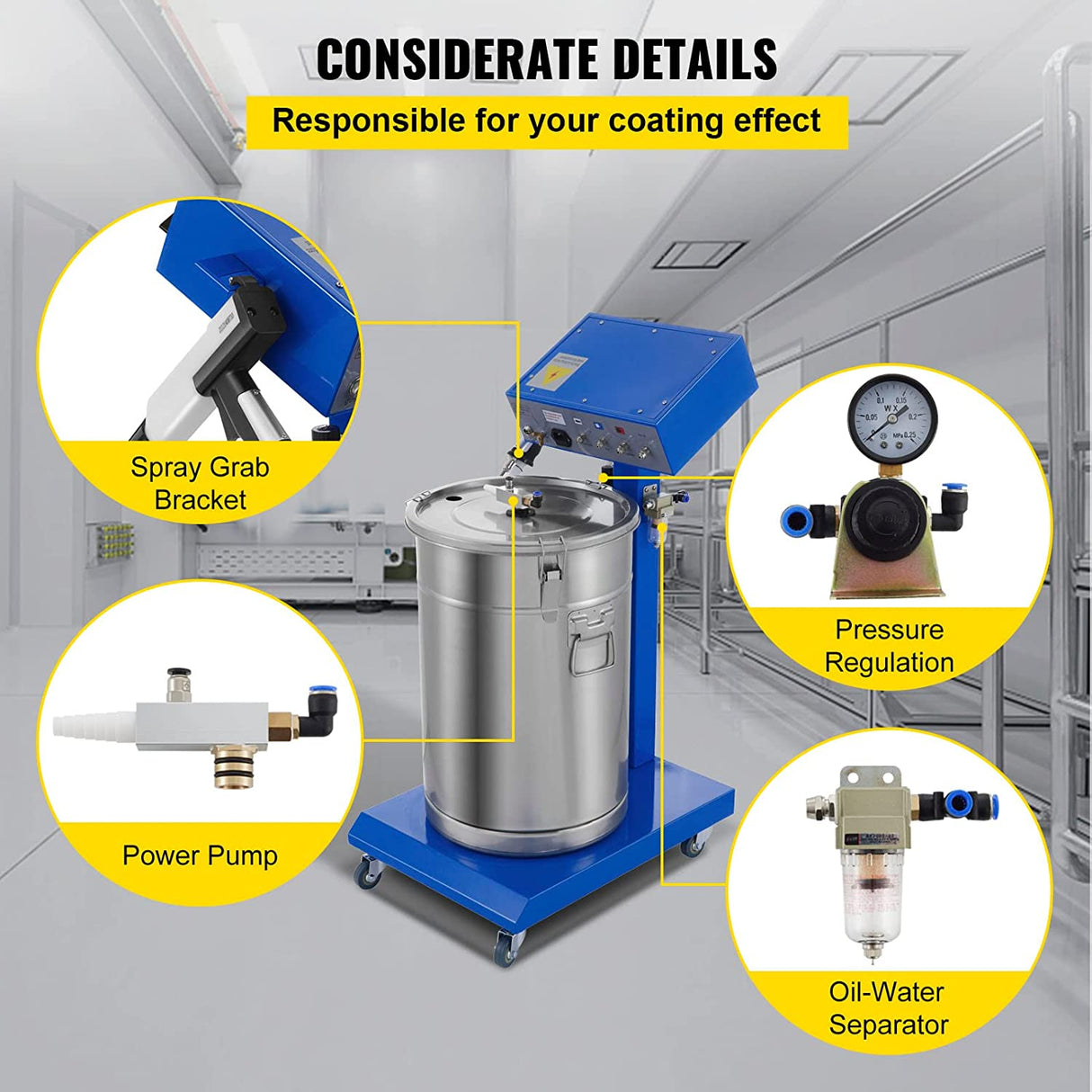 Máquina de recubrimiento en polvo electrostático Mophorn 50W 45L con pistola de pulverización