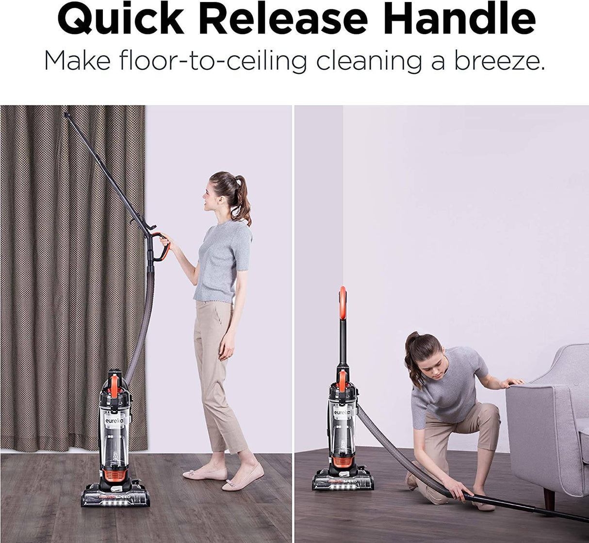 Eureka PowerSpeed Aspiradora vertical potente y liviana para alfombras y pisos duros, foco turbo con herramienta para mascotas, naranja - DIGVICE MX