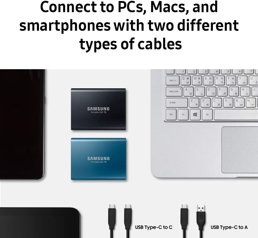 SAMSUNG T5 SSD portátil 1TB - Hasta 540MB/s - Unidad externa de estado sólido USB 3.1, negra (MU-PA1T0B/AM)