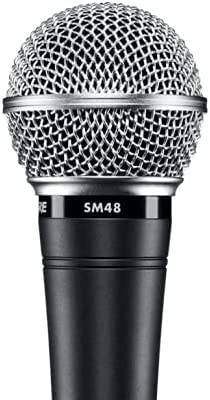 Shure SM48 Micrófono vocal dinámico cardioide con cartucho de montaje en choque, rejilla de malla de acero y filtro "Pop" integral, clip de micrófono A25D, bolsa de almacenamiento, conector XLR de 3 pines, no incluye cable (SM48-LC)
