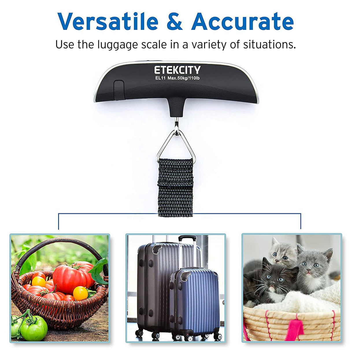 Etekcity Báscula de equipaje, peso de maleta de mano portátil digital para viajes con pintura de goma, sensor de temperatura, 110 libras, batería incluida - DIGVICE MX