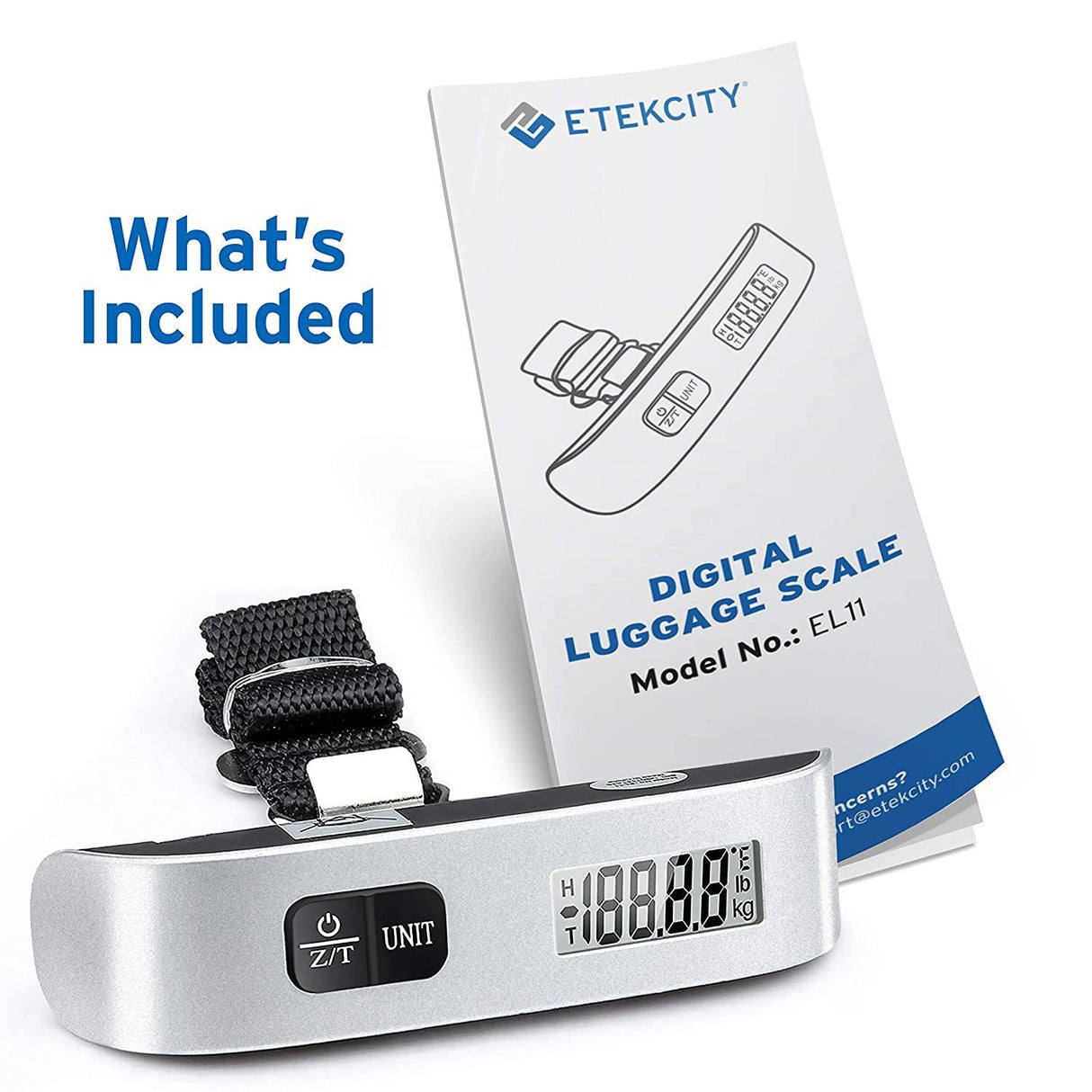 Etekcity Báscula de equipaje, peso de maleta de mano portátil digital para viajes con pintura de goma, sensor de temperatura, 110 libras, batería incluida - DIGVICE MX
