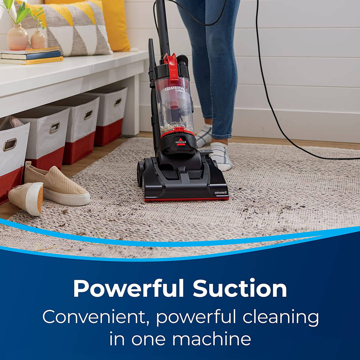 BISSELL CleanView Aspiradora vertical compacta, cabe en dormitorios y apartamentos, liviana con potente succión y varilla de extensión extraíble, 3508