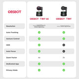 Cámara web OBSBOT Tiny PTZ 4K, encuadre y enfoque automático alimentados por IA, cámara de videoconferencia 4K con micrófonos omnidireccionales duales, seguimiento automático con cardán de 2 ejes, HDR, 60 FPS, corrección de poca luz, transmisión