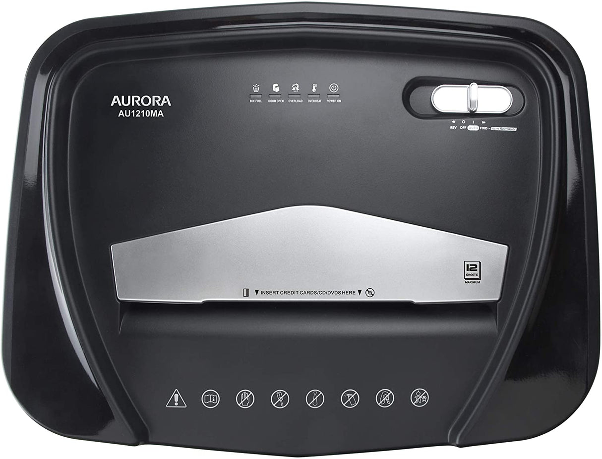 Trituradora Aurora AU1210MA de alta seguridad de grado profesional, papel microcortado de 12 hojas/CD y tarjeta de crédito/tiempo de funcionamiento continuo de 60 minutos