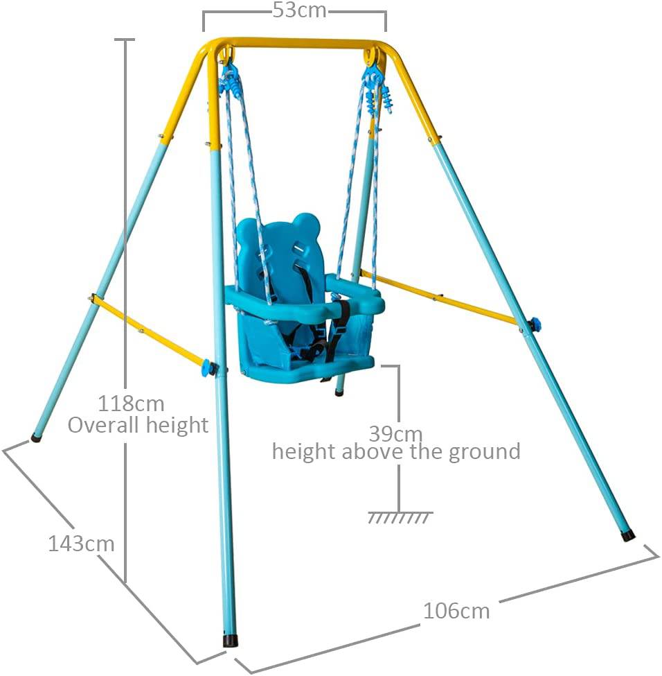 HLC - Juego de columpio plegable para niños pequeños con marco de metal y con cinturón de seguridad fácil de montar y almacenar adecuado para regalo de bebés/niños - DIGVICE MX