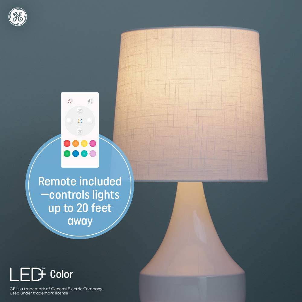 GE LED+ Bombillas que cambian de color, 18 colores y 5 modos de luz, no requiere aplicación o Wi-Fi, mando a distancia incluido, bombilla A19 (1 paquete) - DIGVICE MX