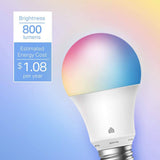 Kasa Bombillas inteligentes , bombillas WiFi inteligentes regulables que cambian a todo color compatibles con Alexa y Google Home, A19, 9 W 800 lúmenes, solo 2,4 Ghz, no requiere concentrador, paquete de 2 (KL125P2), multicolor - DIGVICE MX